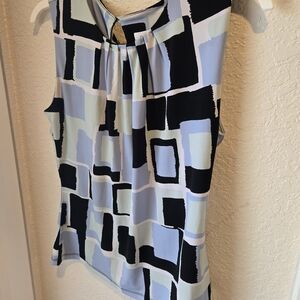 Calvin Klein Abstract Print Sleeveless Blouse - Black and Blue